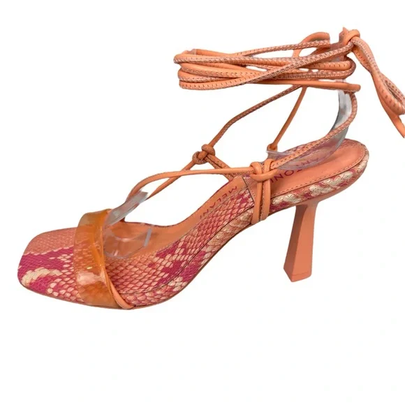 NEW Antonio Melani Barden Lace-Up Sandals Size 7 Orange Coral Leather - Picture 5 of 9